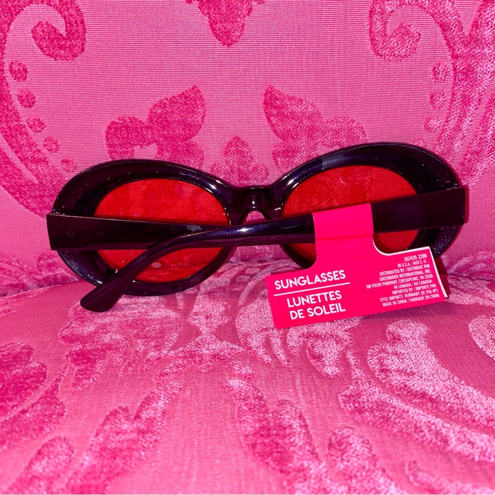 Oval Sunglasses Pink Lens Black Frame Retro Halloween Festiv Kurt Cobain Costume - Picture 7 of 7